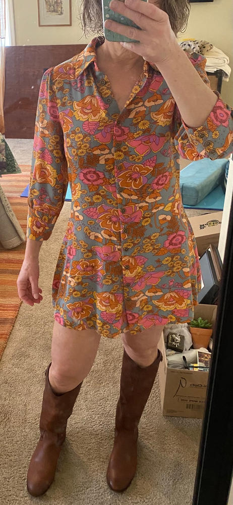 Twiggy Mini Shirt Dress - Grey Pink Floral - Customer Photo From Gretchen Barmore
