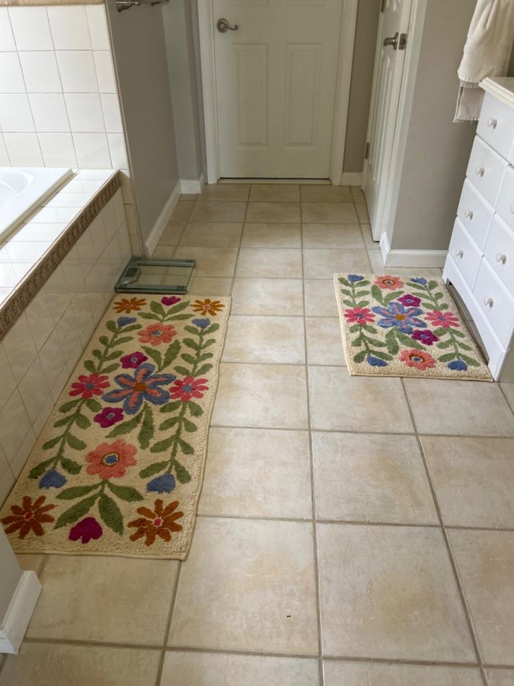 Tufted Runner Bath Mat - Taupe Folk Floral - Customer Photo From Suzette Youngblood