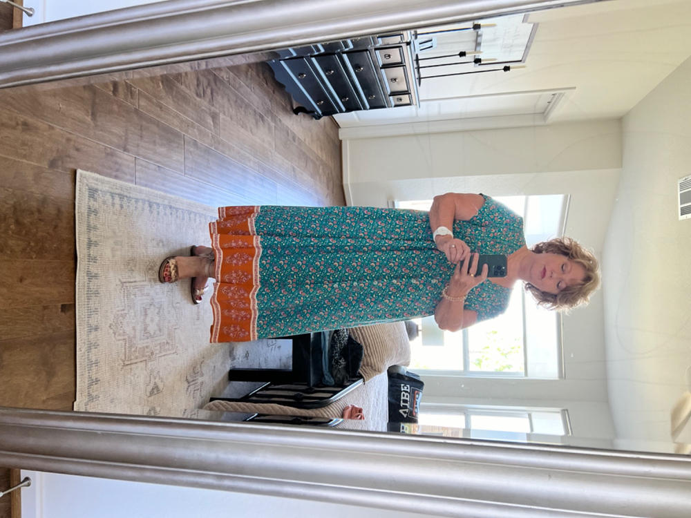 Avery Midi Dress - Turquoise Floral Border - Customer Photo From Donna Sluder