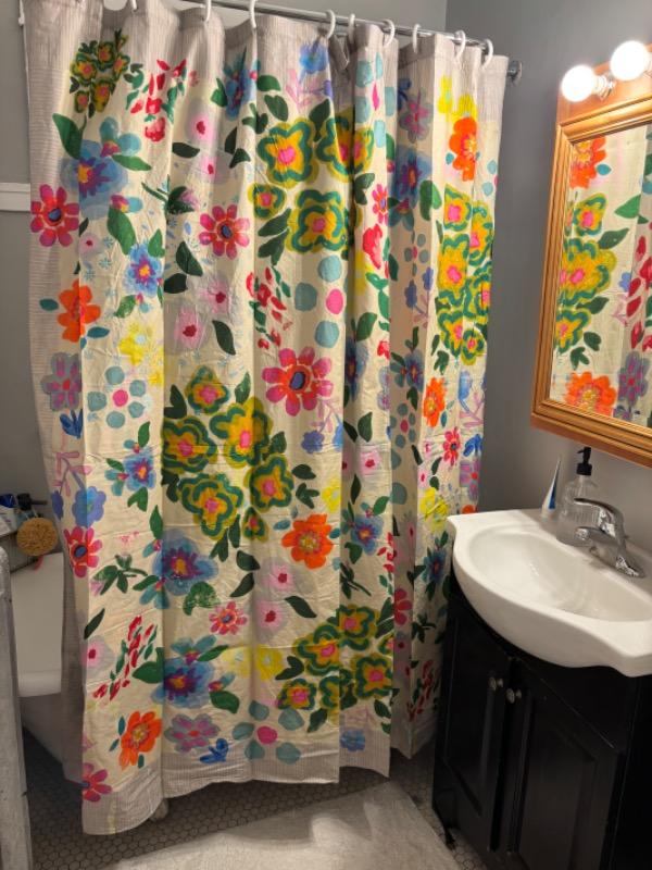 Boho Shower Curtain - Dusty Blue Floral - Customer Photo From Jennifer Trenta