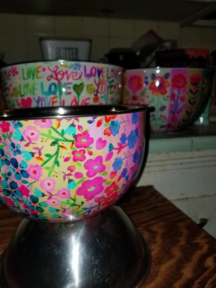 Stainless Steel Bowl - Small Rainbow Floral Rows - Customer Photo From Lilian Terry