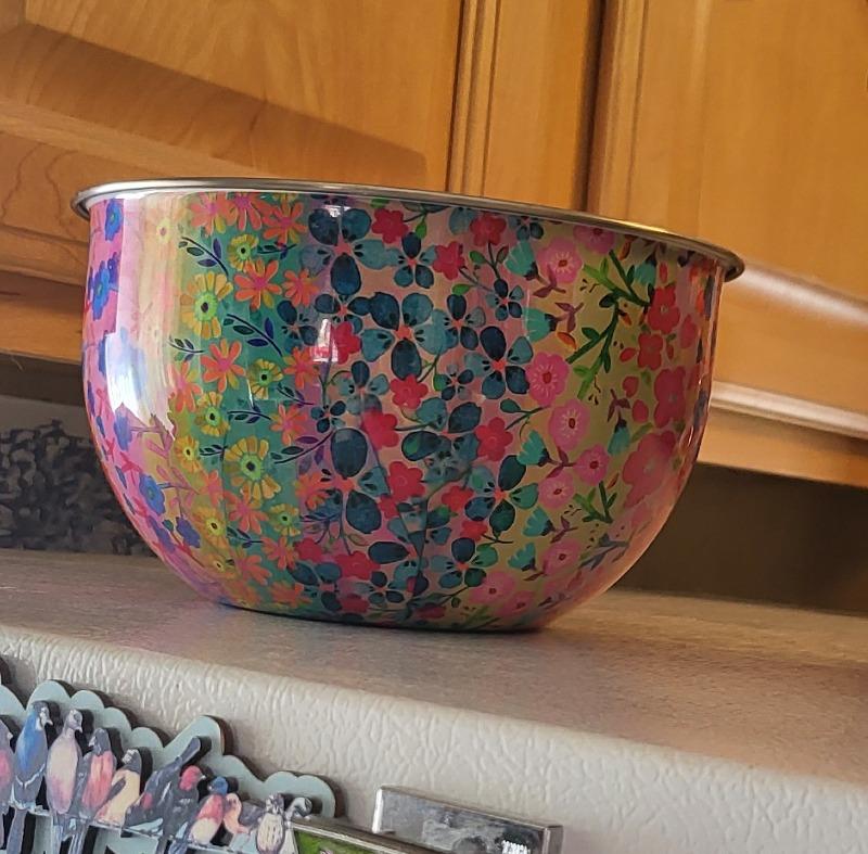 Stainless Steel Bowl - Small Rainbow Floral Rows - Customer Photo From Cheryl Morris