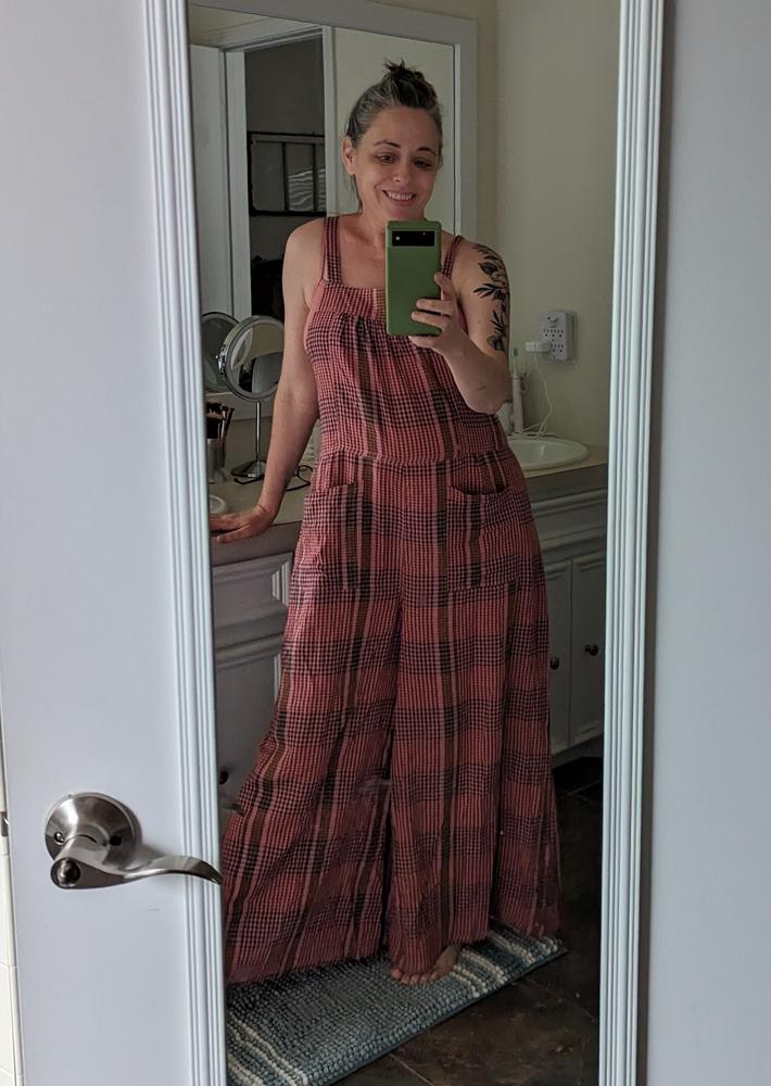 Dakota Tie Overall - Pink Plaid - Customer Photo From Heather 