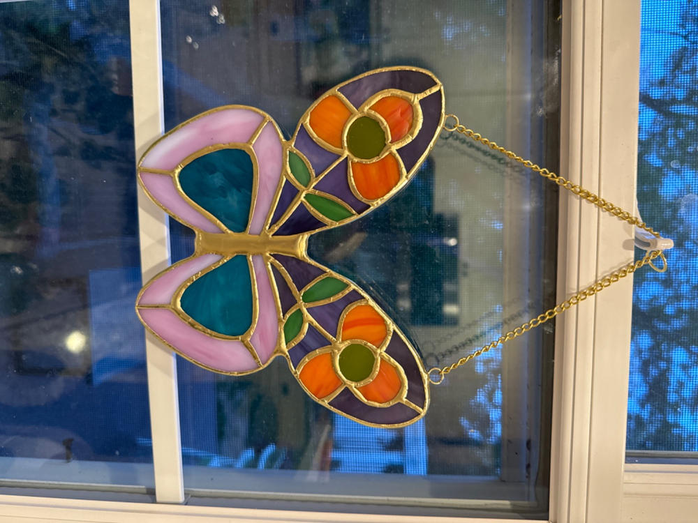 Stained Glass Window Hanging - Cream Folk Flower - Customer Photo From Jeanne Johnson