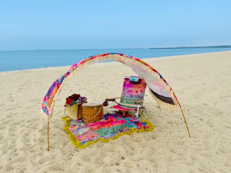 Boho Shade Cabana - Pink Watercolor Patchwork - Customer Photo From Camille Lange