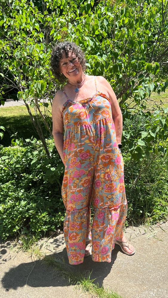 Harley Jumpsuit - Grey Pink Floral - Customer Photo From Darcie L