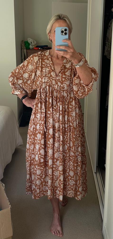 Kyra Midi Dress ~ Caramel - Customer Photo From Liz