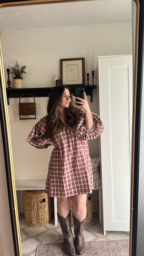 Poet Mini Dress ~ Red Clay - Customer Photo From Alycia Linthorn
