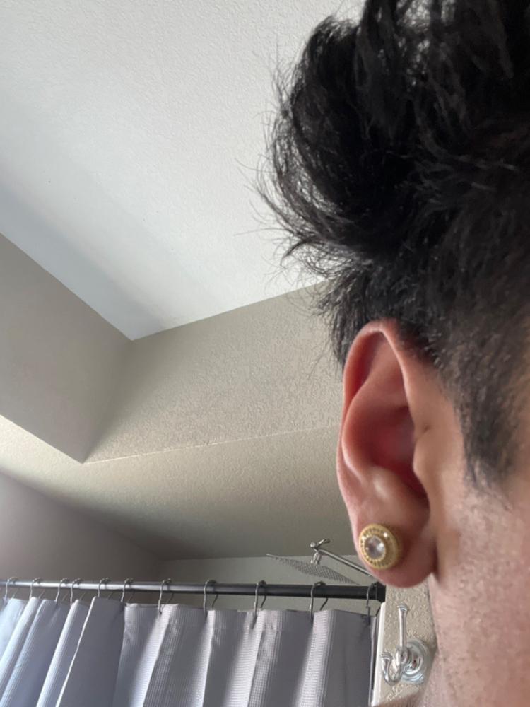 925 Sterling Gold-Plated/Silver Iced Round Shape 12mm Hip Hop Earrings - Customer Photo From Andre M.