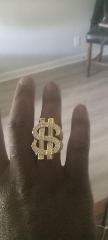 18K Yellow Gold-Plated Iced  AAA CZ Hollow US Dollar Ring - Customer Photo From Justin M.