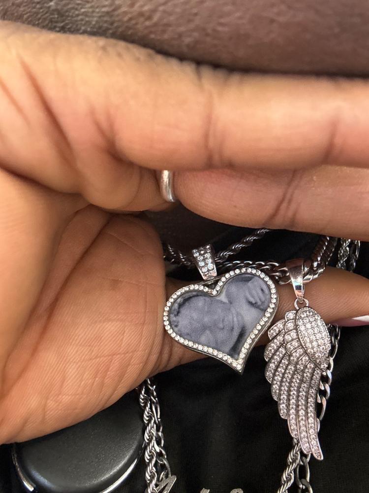 Two-tone 15mm  Iced  Yellow Gold-Plated  CZ  Feather Cuban Link  Pendant - Customer Photo From Anjelique R.