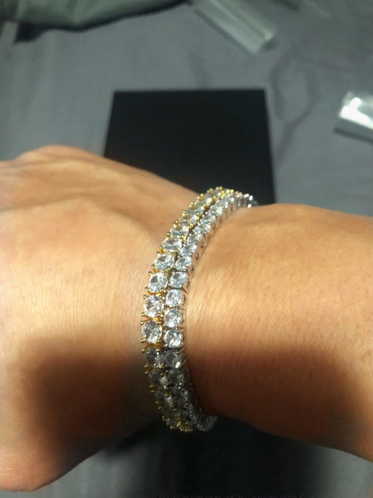 Two-tone 4mm Iced Yellow Gold-Plated CZ Cuban Link Bracelet - Customer Photo From Luis M.