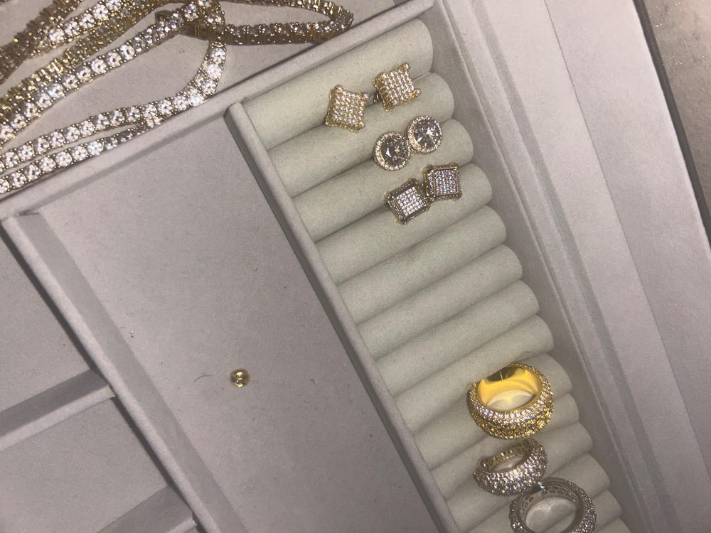 Iced Hip Hop CZ Gold-Plated Square Punk Stud Earring 11mm - Customer Photo From Cameron C.