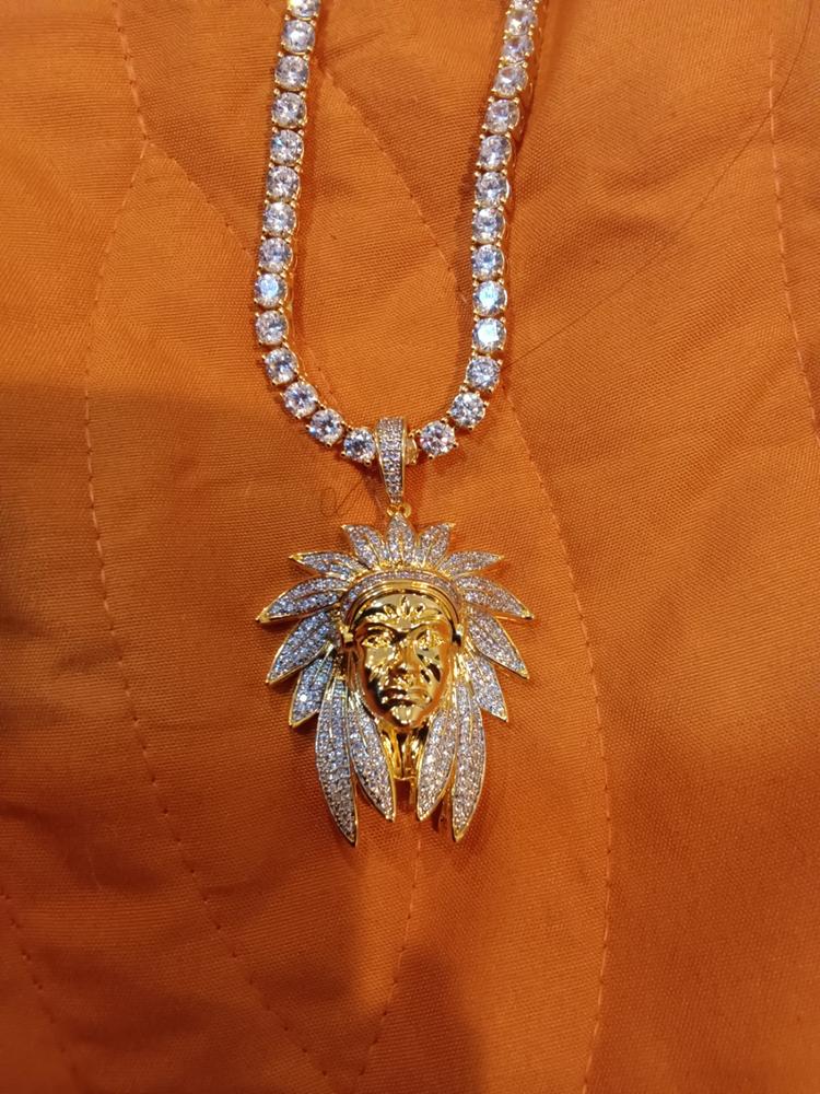 Official Limited  Gold-Plated Two-tone Indian Chief Pendant - Customer Photo From Clarence M.