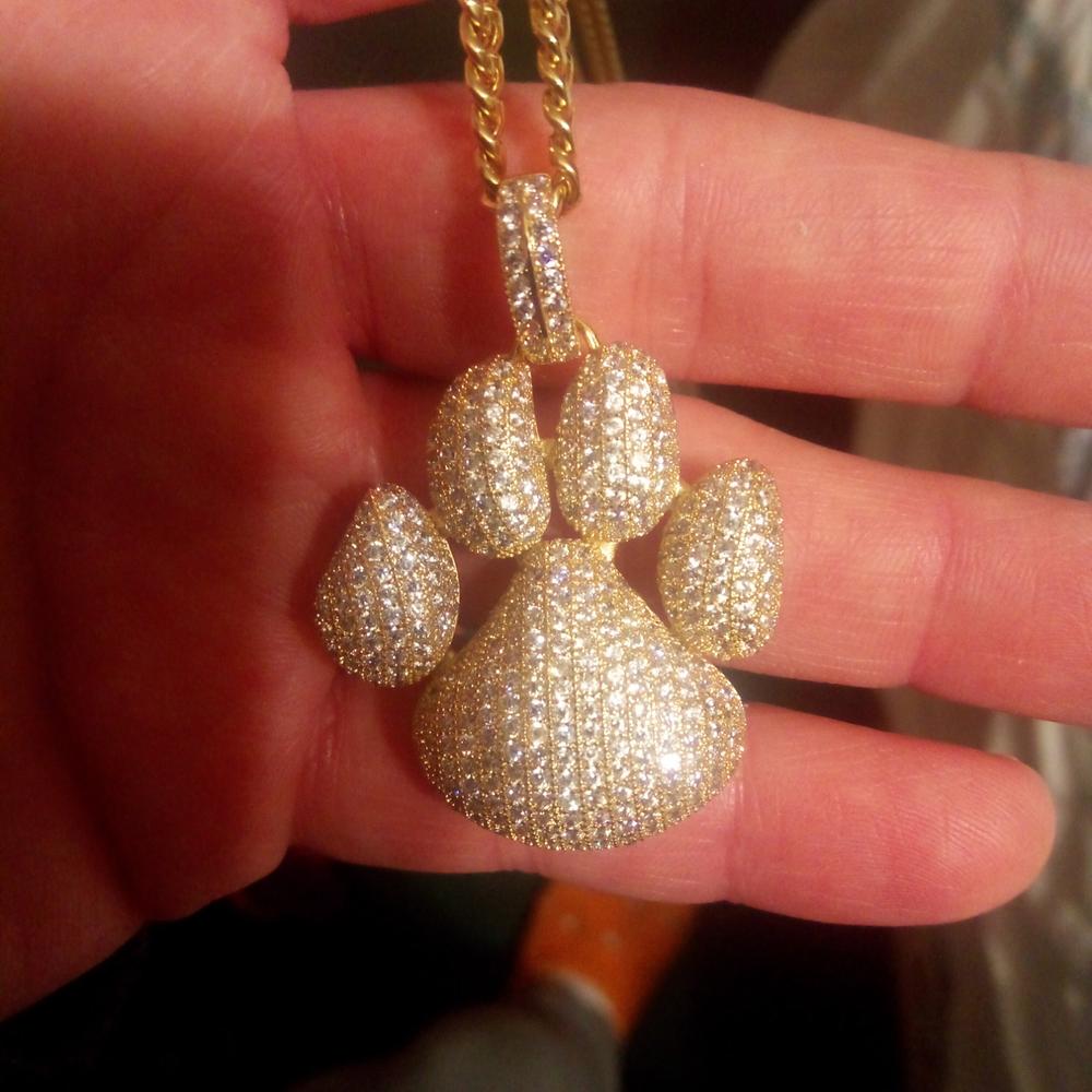 Official Limited 18K Gold-Plated Micro-inlay AAA CZ Paw Print Pendant - Customer Photo From Steven B.