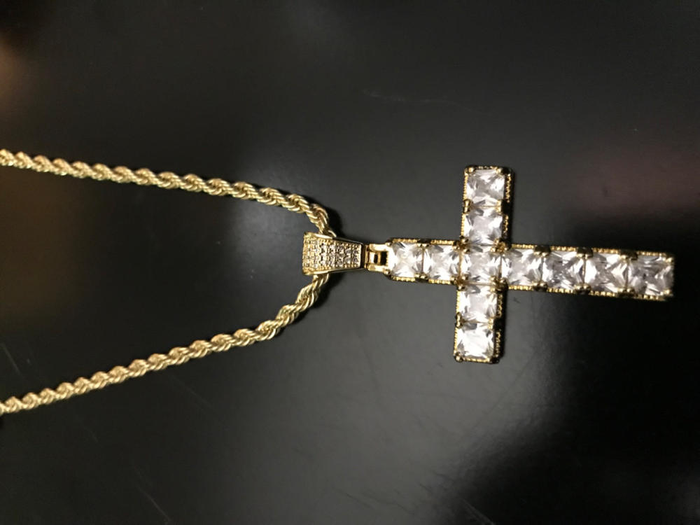 18k Gold-Plated CZ BlingBling Cross Hip Hop Pendant (With Chain) - Customer Photo From Scott N.