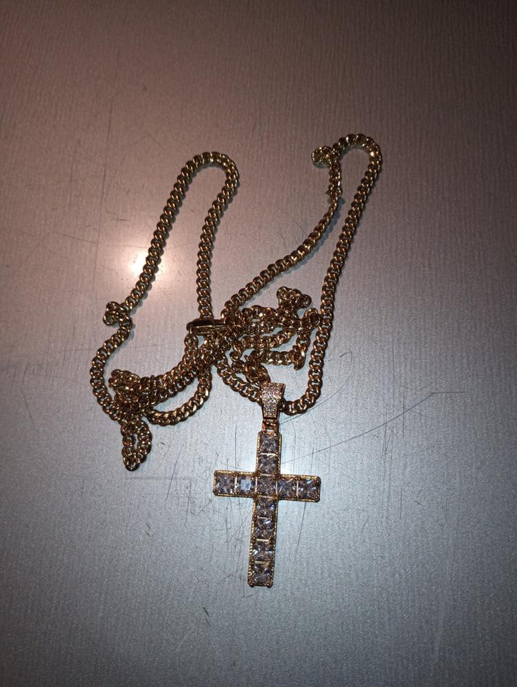18k Gold-Plated CZ BlingBling Cross Hip Hop Pendant (With Chain) - Customer Photo From James S.