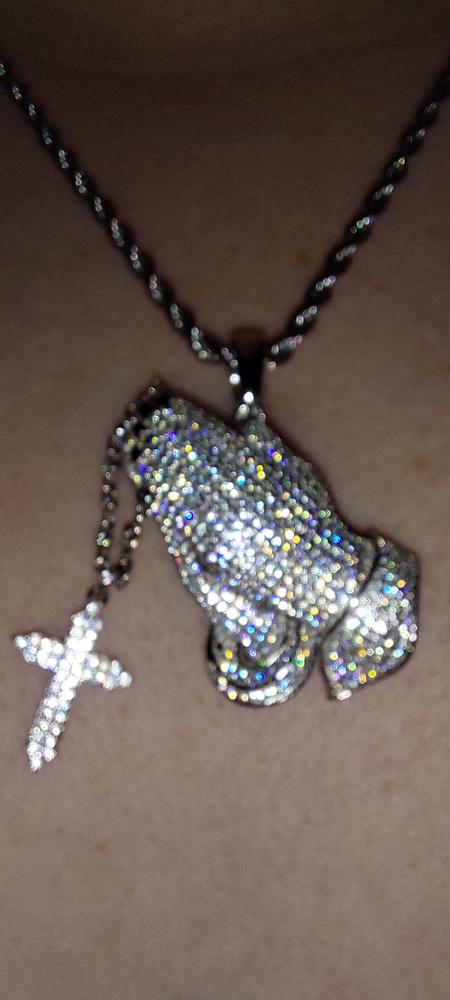 S925 Silver Iced  Praying hand BlingBling Pendant In WhiteGold-Plated - Customer Photo From Tamara