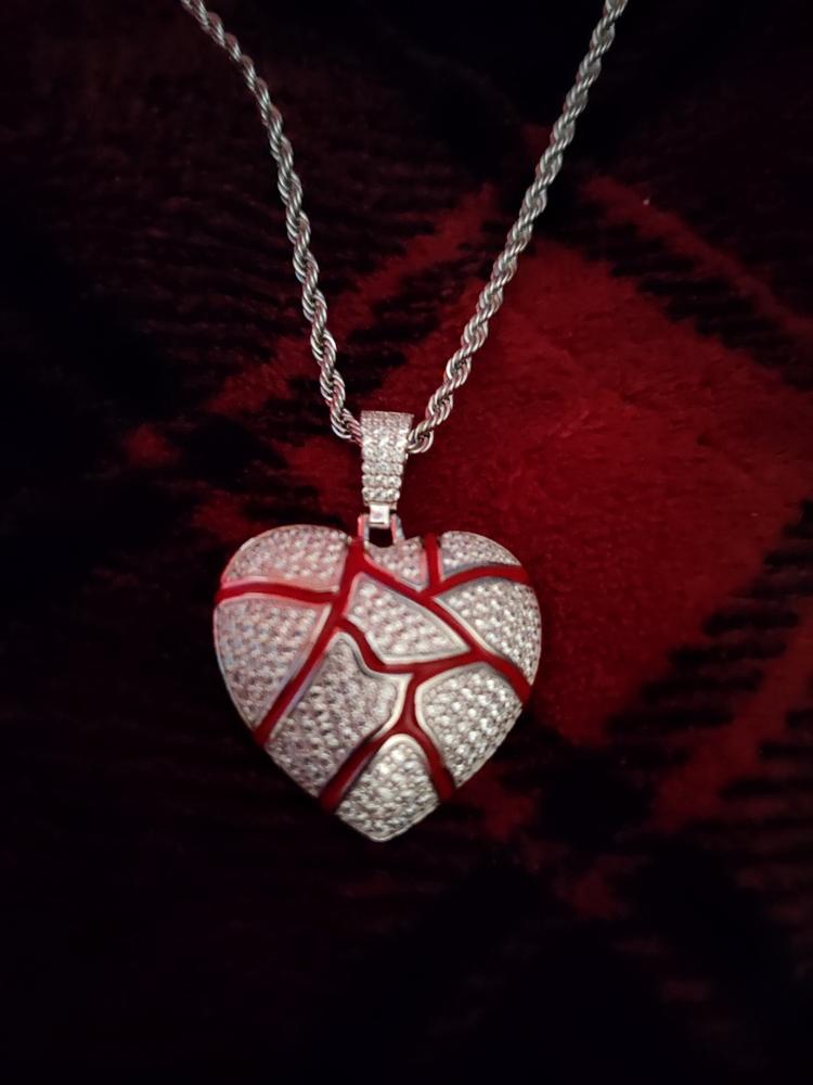 S925 Silver Diamond Cracked heart BlingBling Iced Pendant In WhiteGold-Plated - Customer Photo From Fabian r.