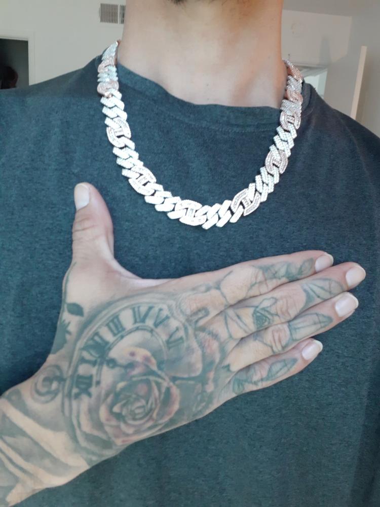 Iced Prong Link Choker (12mm) in White&Pink - Customer Photo From Joshua R.