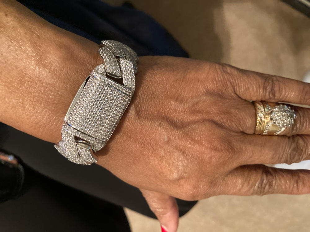 19mm Diamond Prong Cuban Bracelet in White Gold - Customer Photo From Gerald B.