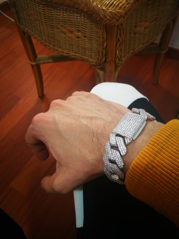 19mm Diamond Prong Cuban Bracelet in White Gold - Customer Photo From Luca Persiani