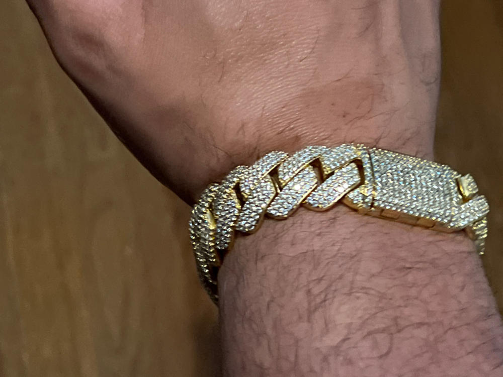 19mm Diamond Prong Cuban Bracelet in 18K Gold - Customer Photo From Jamie R.
