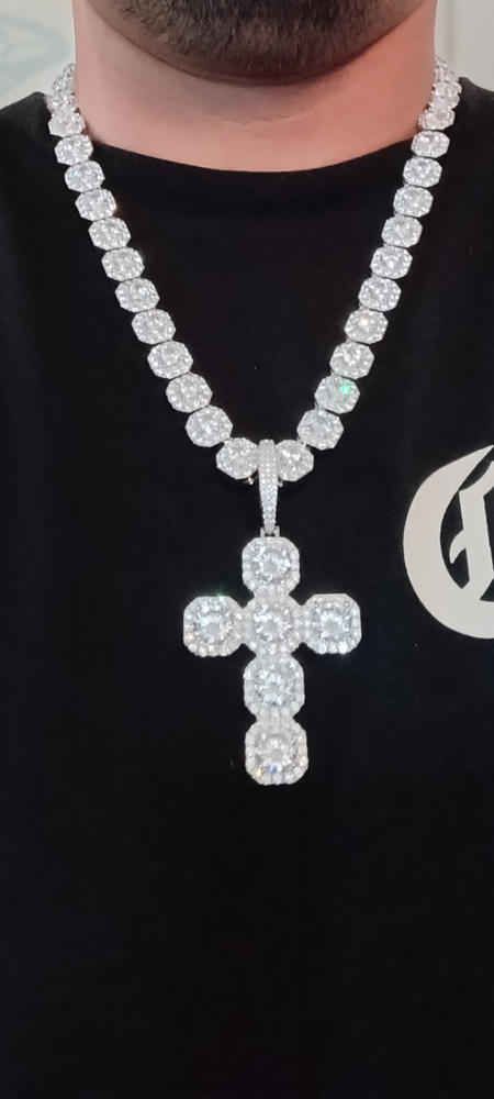Iced Large Gemstone Cross Necklace - Customer Photo From Gregorio C.