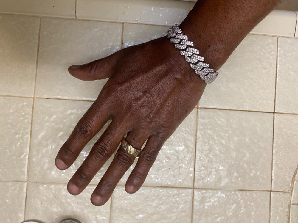 14mm Iced Prong Cuban Bracelet White Gold - Customer Photo From Vaughn D.