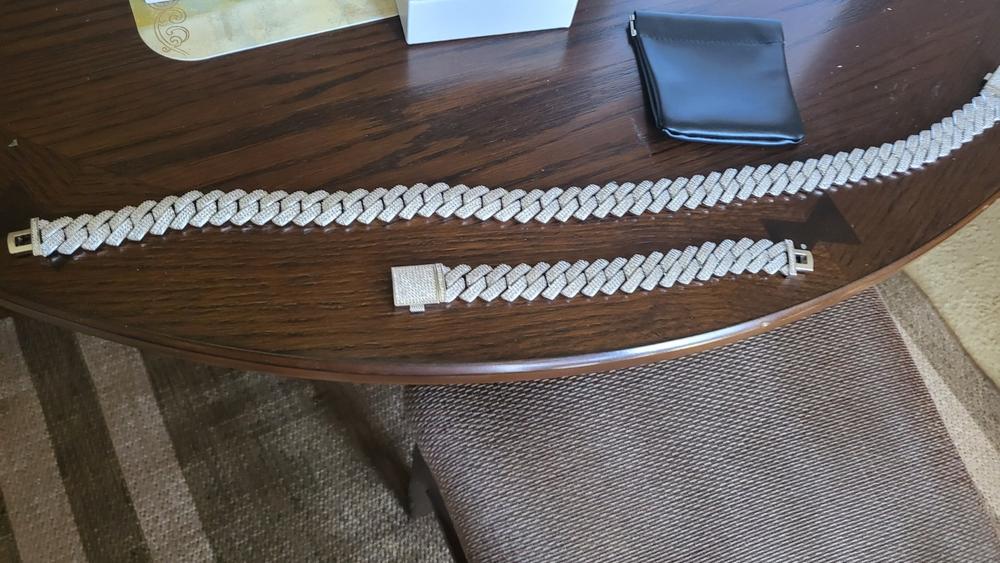 19MM 3Row Prong Cuban Link Necklace + Bracelet Bundle In WhiteGold - Customer Photo From Kermit d.