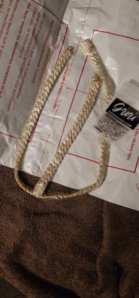 14MM 2Row Prong Cuban Link Necklace + Bracelet Bundle In 18K Gold - Customer Photo From Prince C.