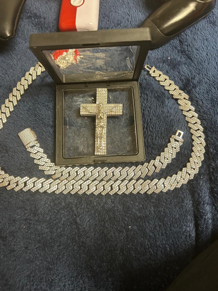 14MM 2Row Prong Cuban Link Necklace + Bracelet Bundle In White Gold - Customer Photo From Miguel d.
