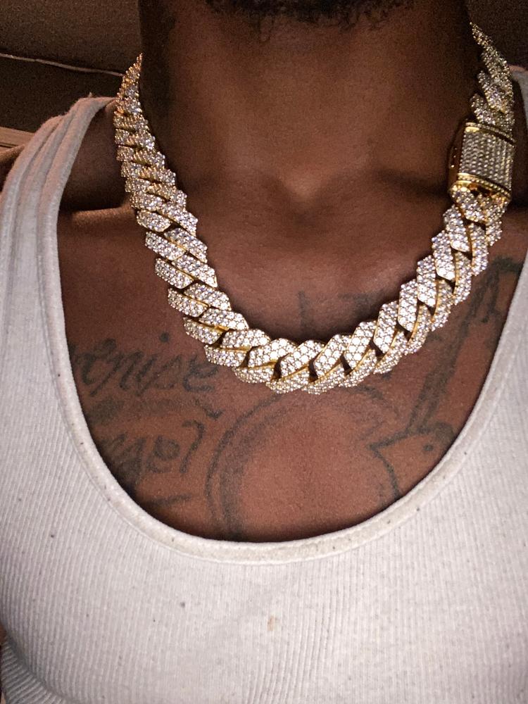19mm 2-Row Iced Prong Cuban Chain In 18K Gold - Customer Photo From Jaquan 