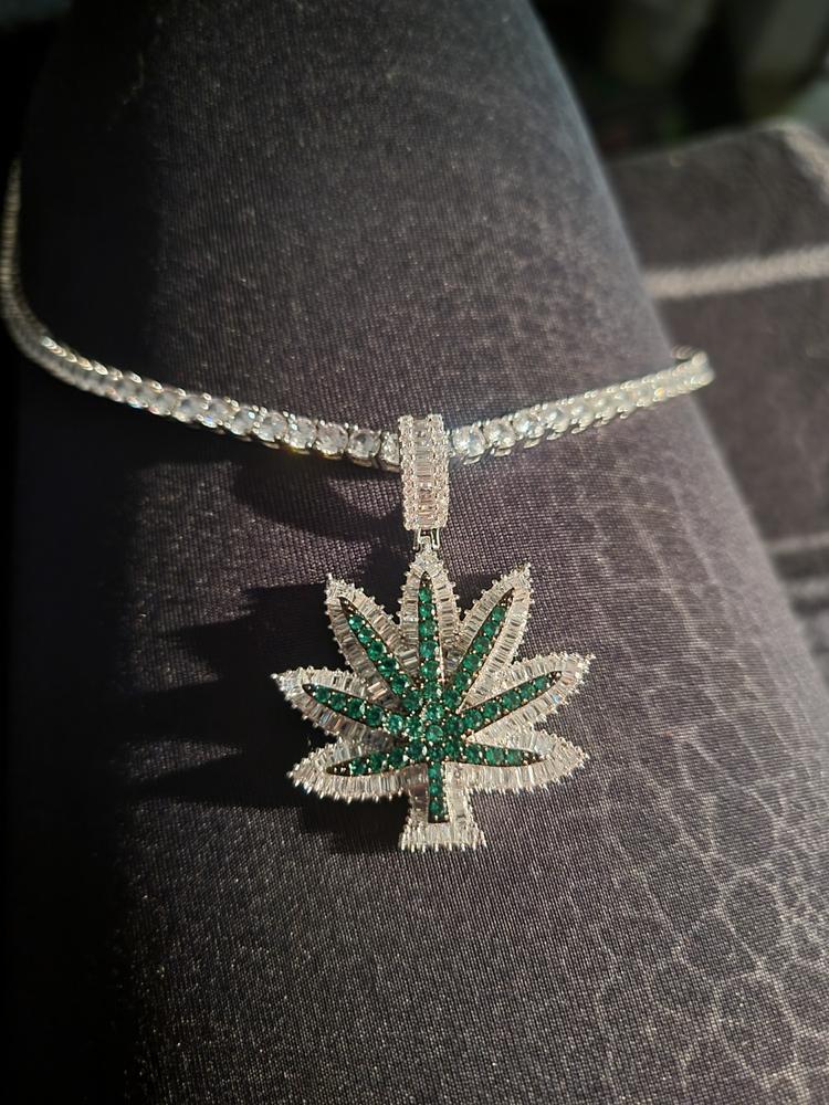 Baguette Green Leaf Necklace - Customer Photo From Amber L.