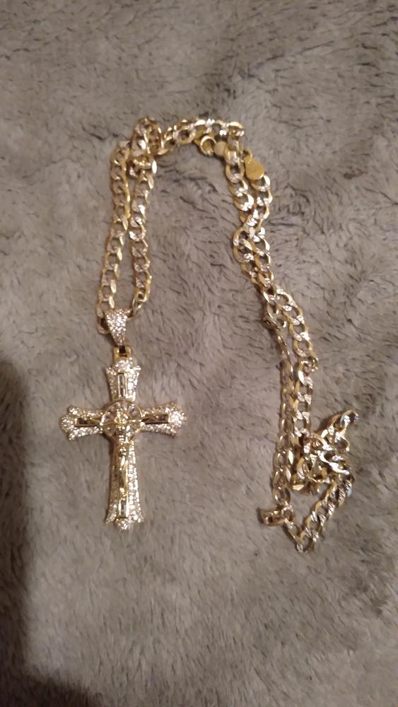 Jesus Crucifix Baguette Cross 18K Necklace - Customer Photo From Nice c.
