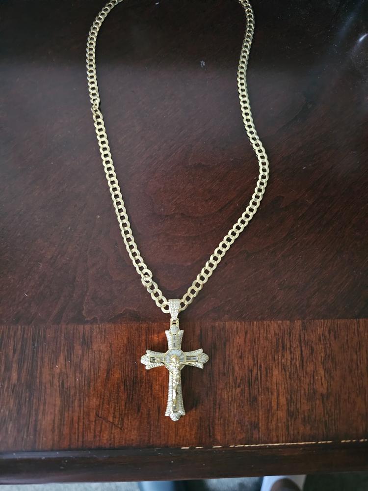 Jesus Crucifix Baguette Cross 18K Necklace - Customer Photo From William C.