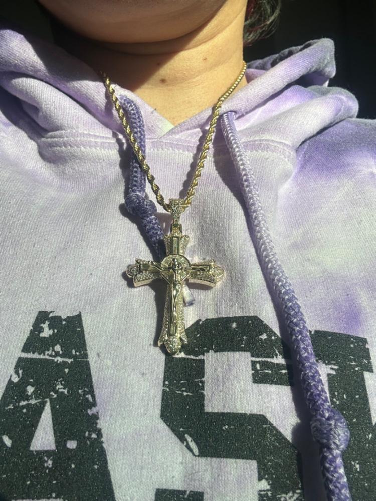 Jesus Crucifix Baguette Cross 18K Necklace - Customer Photo From Biddle T.