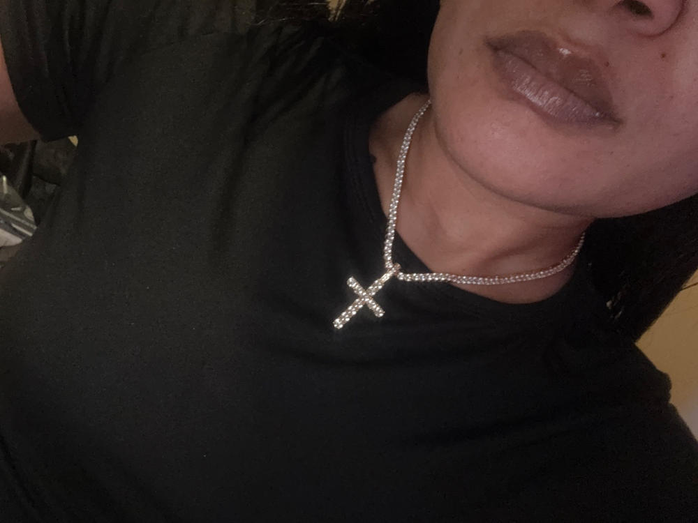 Bundle 18K Gold Iced Cross + 3mm Iced Tennis Chain - Customer Photo From Janiece M.