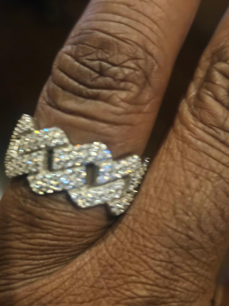 925S & VVS Moissanite Cuban Link Ring White Gold - Customer Photo From Jerry M.