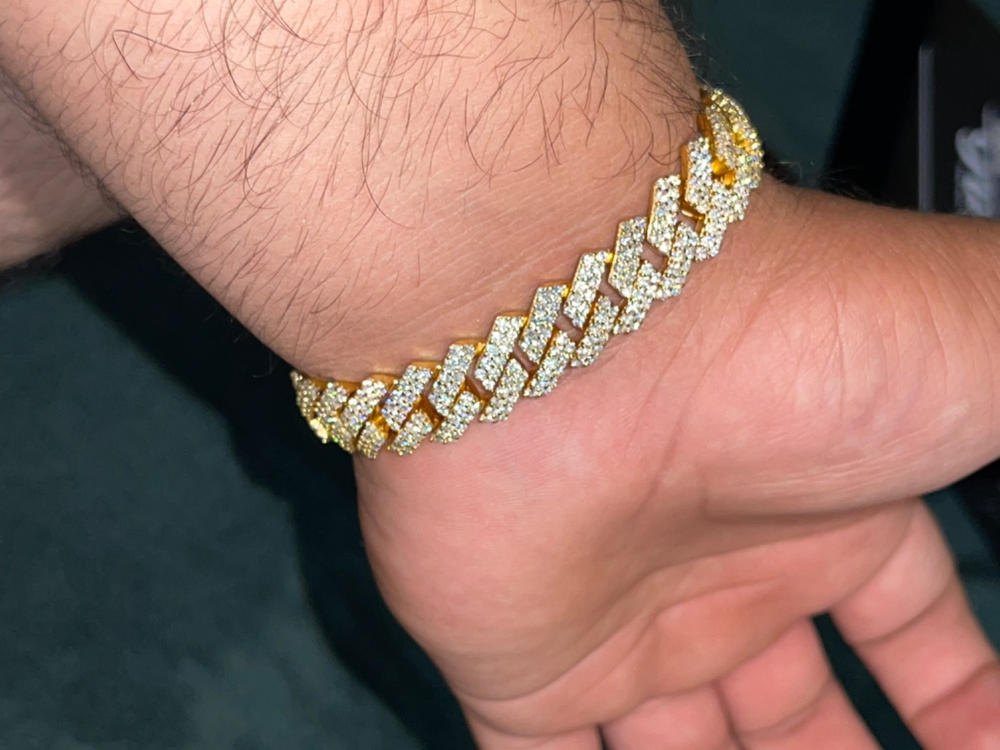 925S & VVS Moissanite 12MM Prong Cuban Bracelet - Customer Photo From Jerry A.
