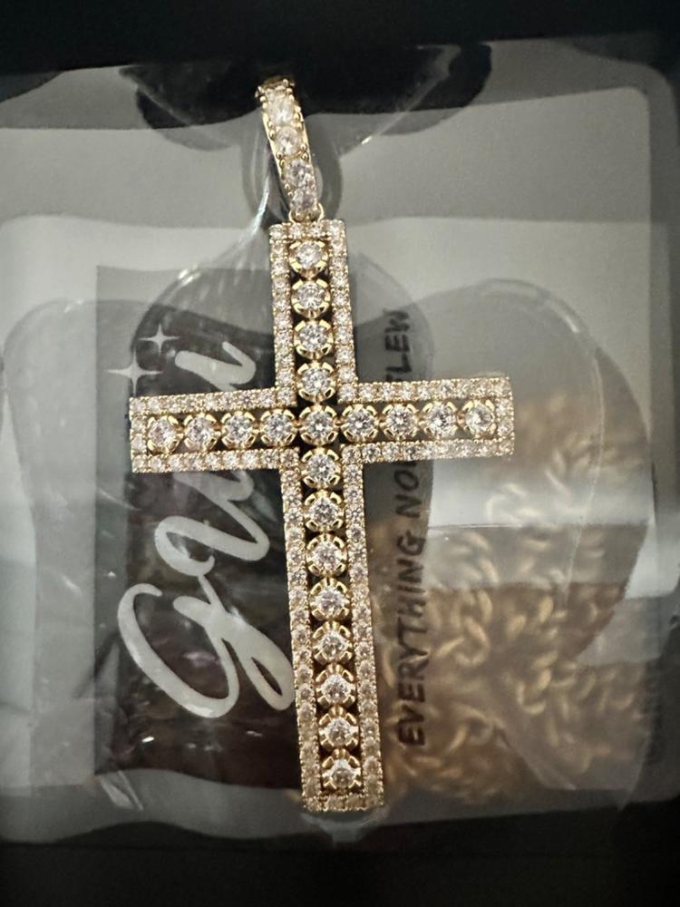 35mm  Iced Yellow Gold-Plated CZ Cross Pendant - Customer Photo From Shanice D.