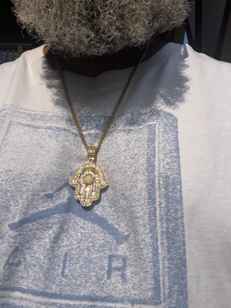 Baguette Hamsa Hand Pendant - Customer Photo From Ron f.