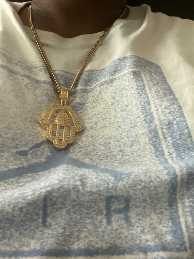 Baguette Hamsa Hand Pendant - Customer Photo From Ron f.