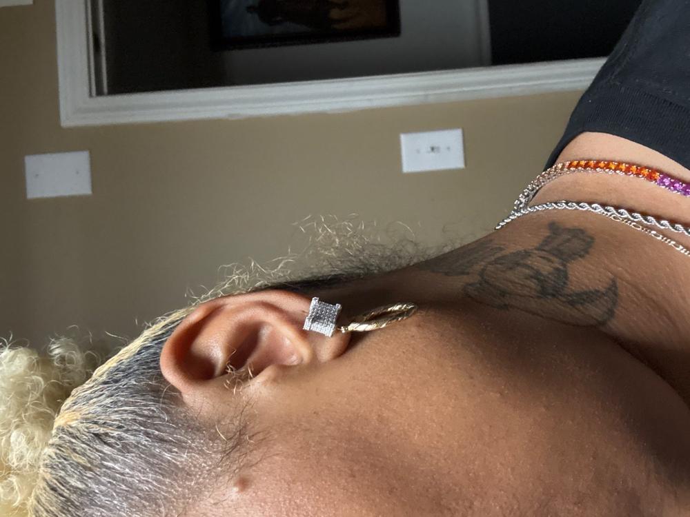 925s VVS Moissanite Iced 3D Cube Earrings In White Gold - Customer Photo From Kenyata B.