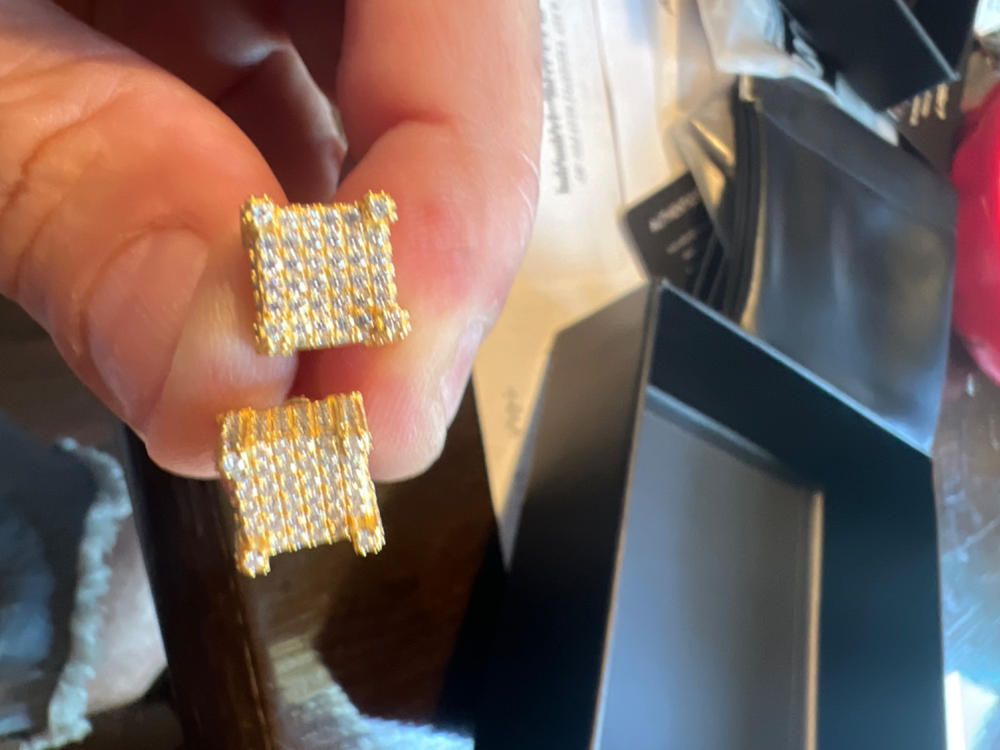 925s VVS Moissanite Iced 3D Cube Earrings In 18K Gold - Customer Photo From Bobby N.