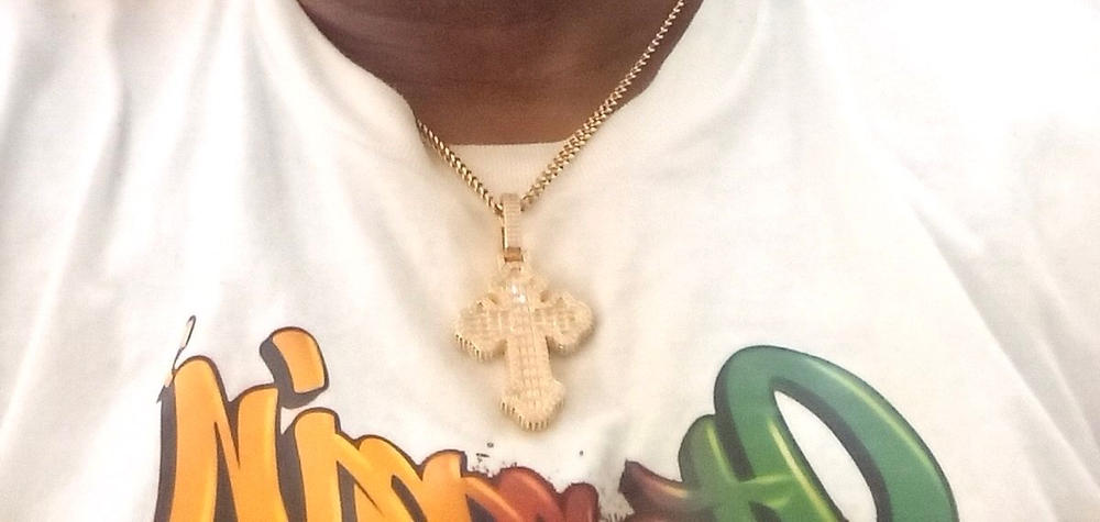 Iced Baguette Gothic Cross Necklace - Customer Photo From Brandie J.