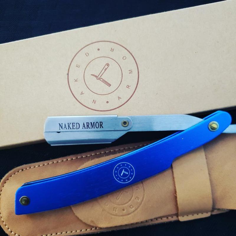 Naked Armor Shavette Titanium With Blue Handle - Customer Photo From Sean Fisher