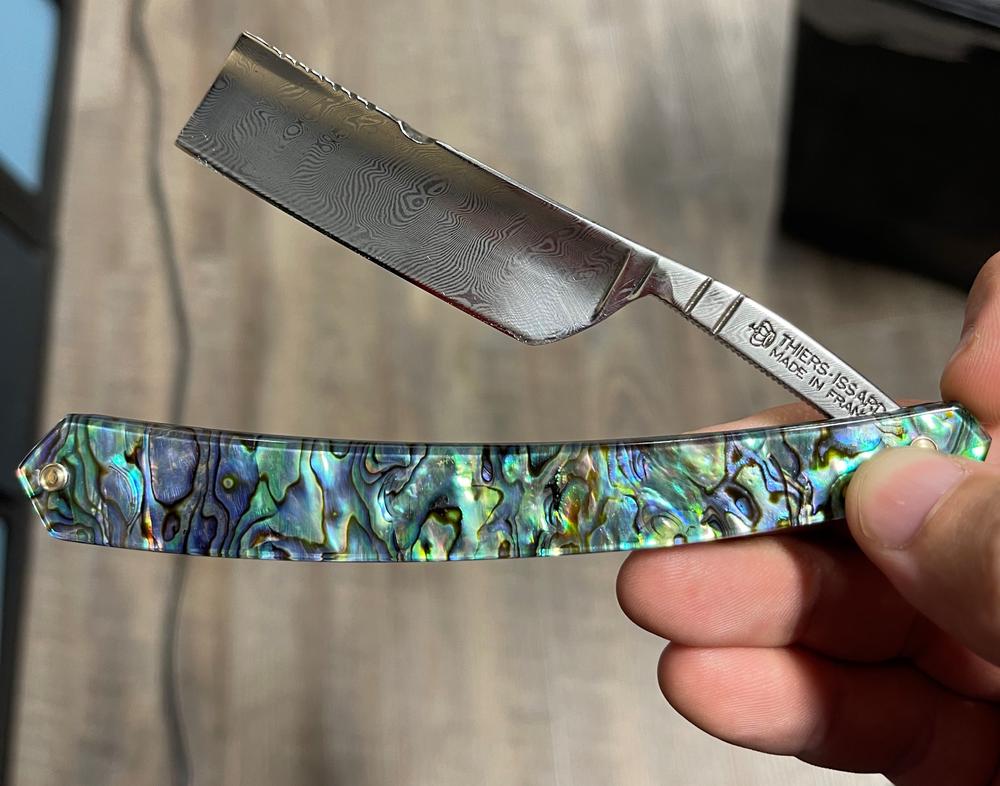 Thiers Issard Damascus Steel Straight Razor 6/8" Abalone Square Point - Customer Photo From Drew