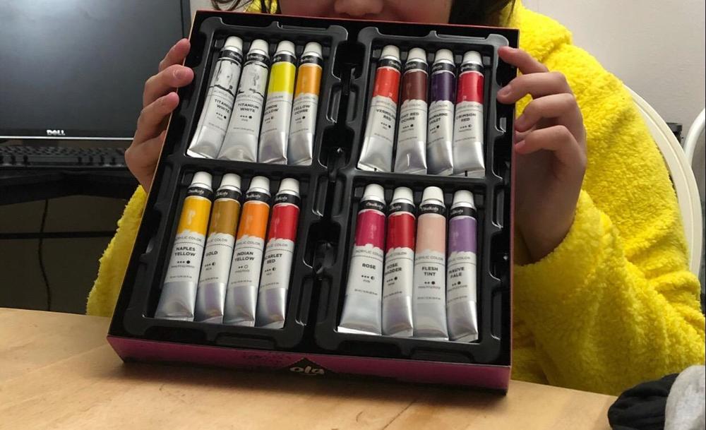 Glokers Premium Acrylic Paint Set 24 Acrylic Paint Color Tubes, 10 Professional Paintbrushes, 2 Pcs Canvas Panel, Plastic Palett