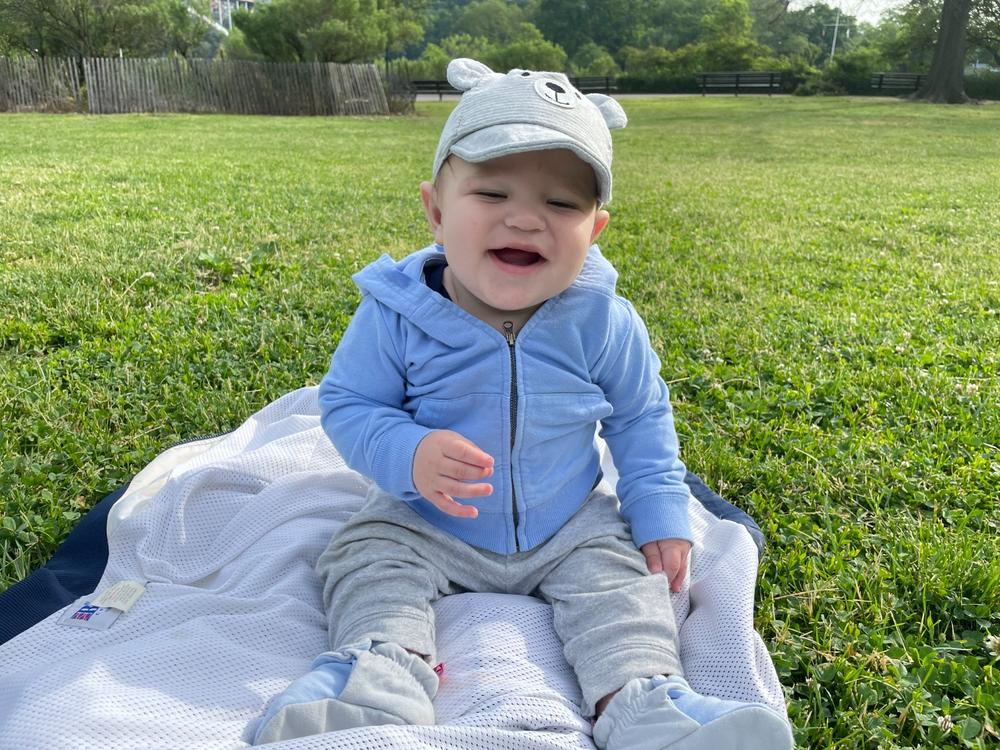 Organic Cotton Baby Bootie - Light Gray/Light Blue - Customer Photo From Anonymous